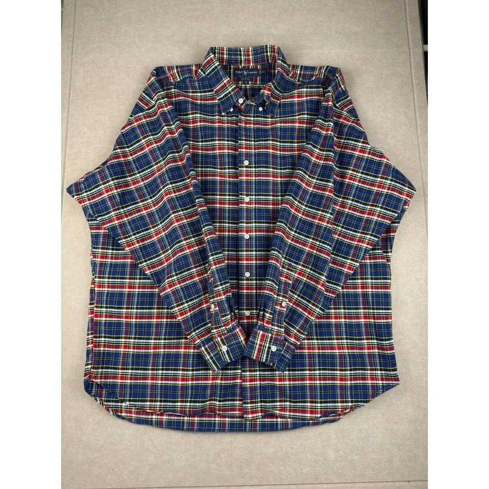 Ralph Lauren Big Shirt XXL Plaid Red Blue Cotton Long Sleeve Button Down USA Fit